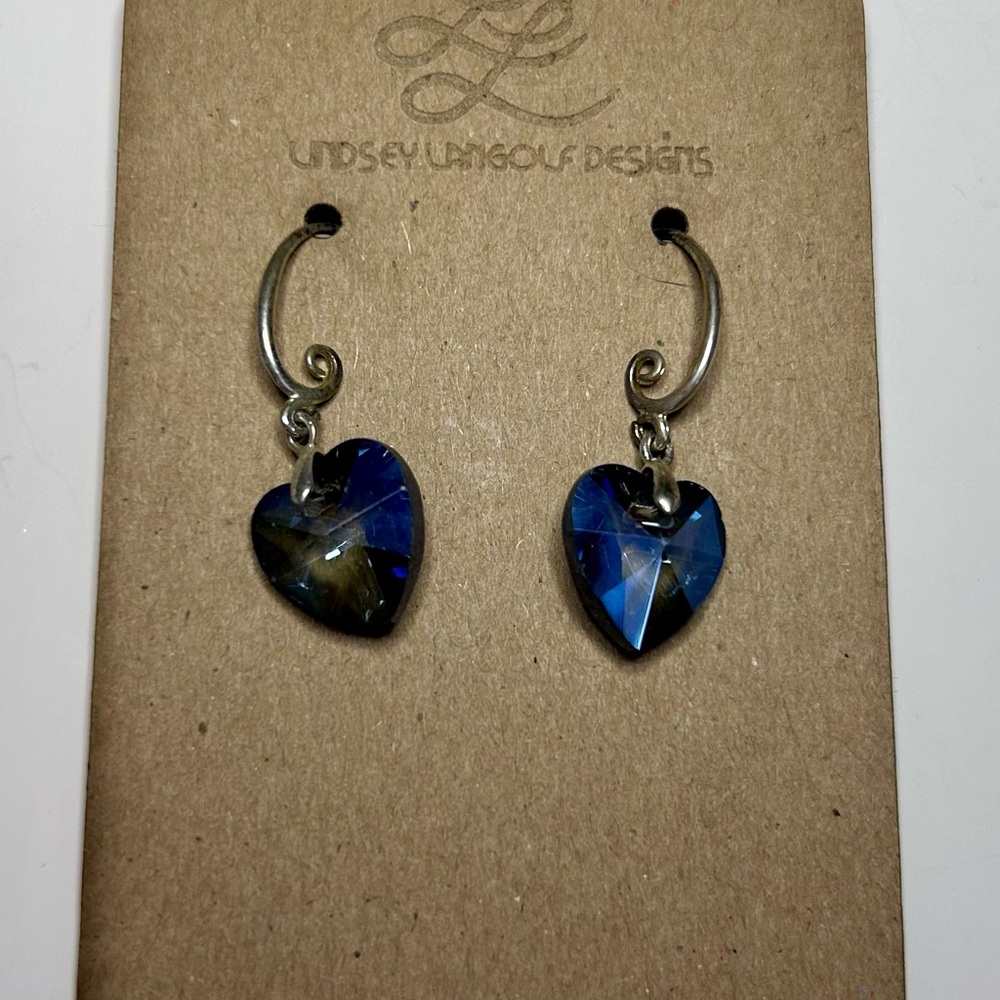 Iridescent Blue Heart Earrings
